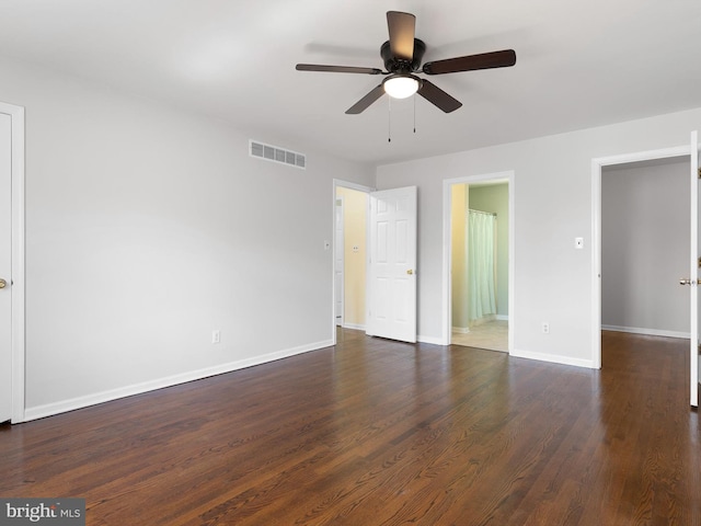 666 Clifton Dr, Bear, DE 19701 - unfurnished bedroom featuring visible vents, a ceiling fan, baseboards, and dark wood-style flooring