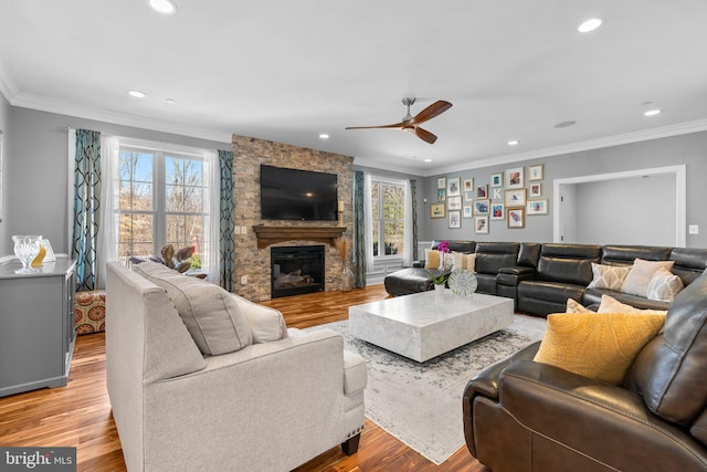 living room featuring a wealth of natural light and wood finished floors