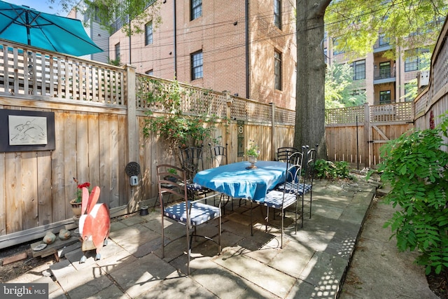 view of patio / terrace featuring outdoor dining area and a fenced backyard