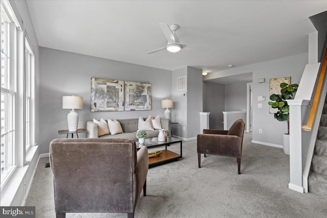 20973 Killawog Ter, Ashburn, VA 20147 - living area featuring carpet flooring, baseboards, and ceiling fan
