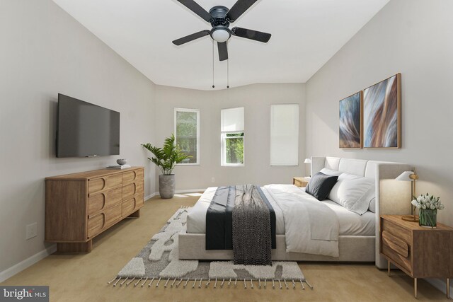 2828 Woodbrook Ave, Baltimore, MD 21217 - bedroom with light carpet, a ceiling fan, and baseboards