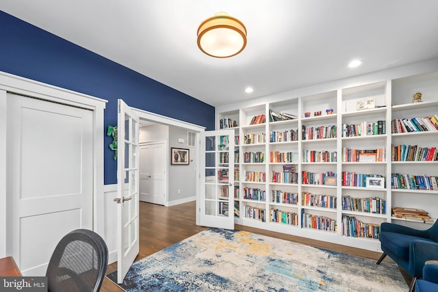 59 N Ridgemont Way, Shepherdstown, WV 25443 - sitting room featuring wood finished floors, french doors, and bookshelves