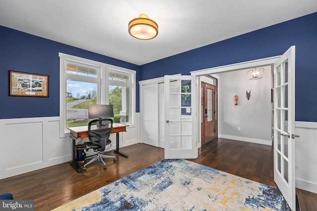 59 N Ridgemont Way, Shepherdstown, WV 25443 - office space featuring french doors, wood finished floors, and a wainscoted wall