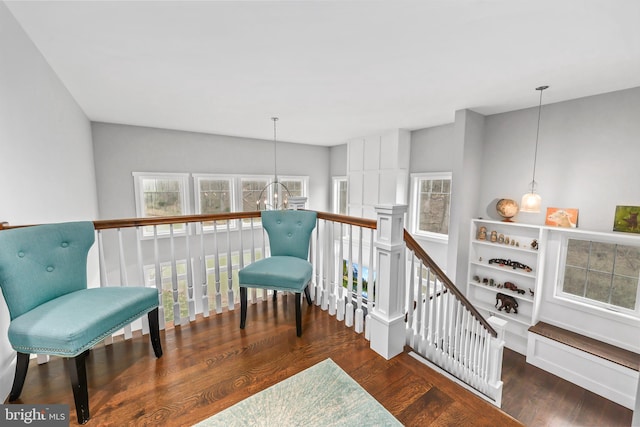 59 N Ridgemont Way, Shepherdstown, WV 25443 - sitting room with a chandelier, wood finished floors, and an upstairs landing
