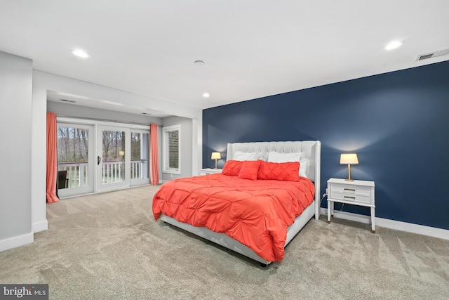 59 N Ridgemont Way, Shepherdstown, WV 25443 - carpeted bedroom featuring baseboards, access to exterior, and recessed lighting