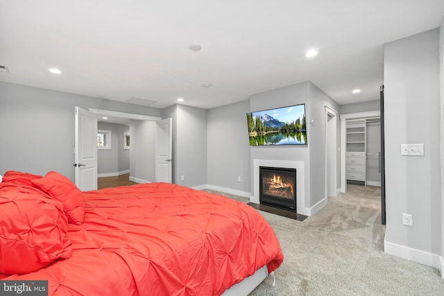 59 N Ridgemont Way, Shepherdstown, WV 25443 - carpeted bedroom with recessed lighting, baseboards, a fireplace with flush hearth, a spacious closet, and a closet
