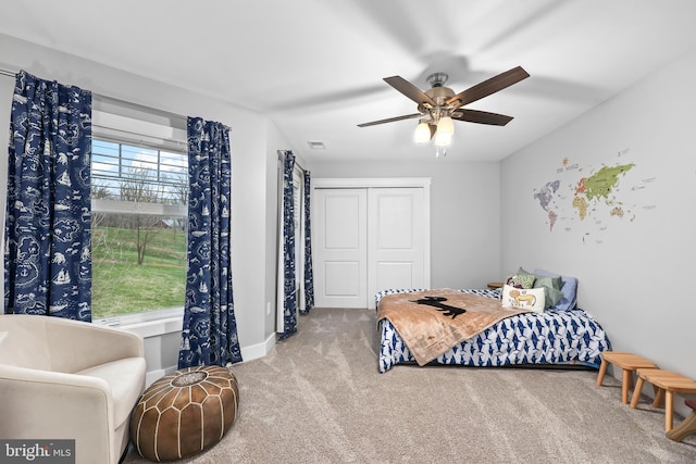 59 N Ridgemont Way, Shepherdstown, WV 25443 - carpeted bedroom with a closet, ceiling fan, and baseboards