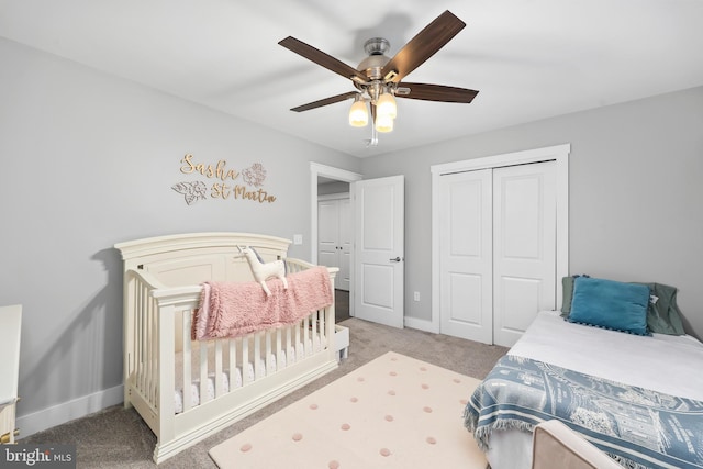 59 N Ridgemont Way, Shepherdstown, WV 25443 - bedroom featuring light colored carpet, a closet, baseboards, and ceiling fan