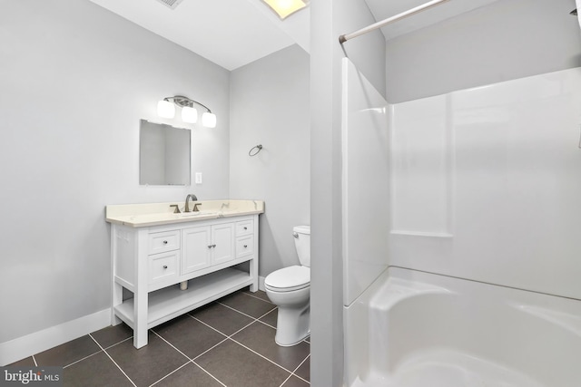 59 N Ridgemont Way, Shepherdstown, WV 25443 - bathroom with tile patterned floors, toilet, vanity, baseboards, and shower / washtub combination