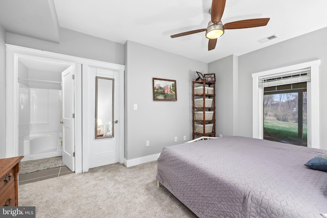 59 N Ridgemont Way, Shepherdstown, WV 25443 - carpeted bedroom with ensuite bathroom, a ceiling fan, and baseboards
