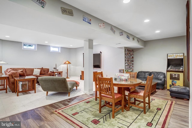 dining room featuring recessed lighting and light wood-style floors