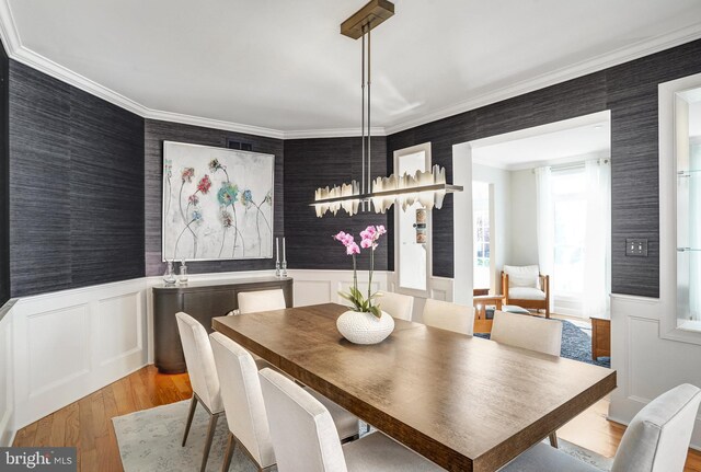 dining room featuring wainscoting and wallpapered walls