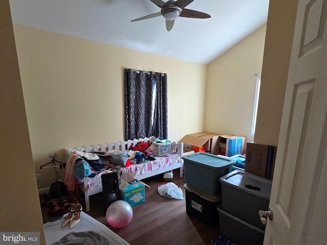 14248 Cunningham Dr SW, Cumberland, MD 21502 - bedroom featuring a ceiling fan, vaulted ceiling, and wood finished floors