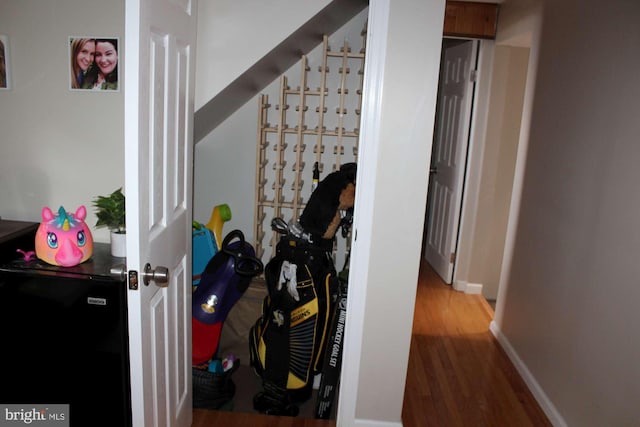 hall featuring baseboards and wood finished floors