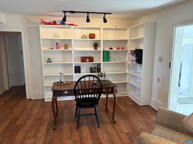 3716 Etlan Rd, Etlan, VA 22719 - office featuring dark wood-style floors, rail lighting, and baseboards