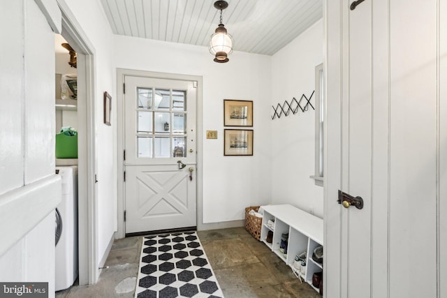 mudroom featuring wood ceiling