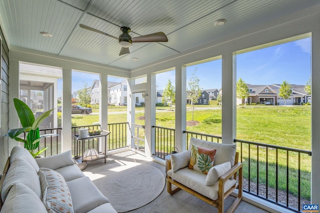 13A Sablewood Dr, Charlottesville, VA 22911 - sunroom featuring a residential view, an outdoor living space, and ceiling fan