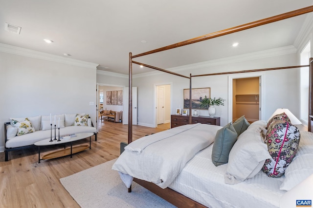 13A Sablewood Dr, Charlottesville, VA 22911 - bedroom featuring recessed lighting, ornamental molding, visible vents, and light wood-style floors