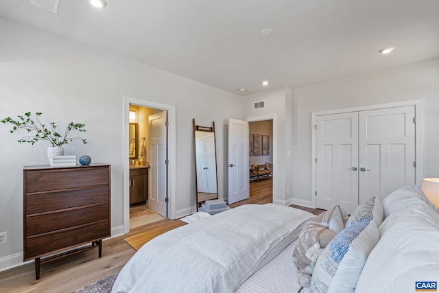13A Sablewood Dr, Charlottesville, VA 22911 - bedroom with recessed lighting, baseboards, light wood finished floors, visible vents, and a closet