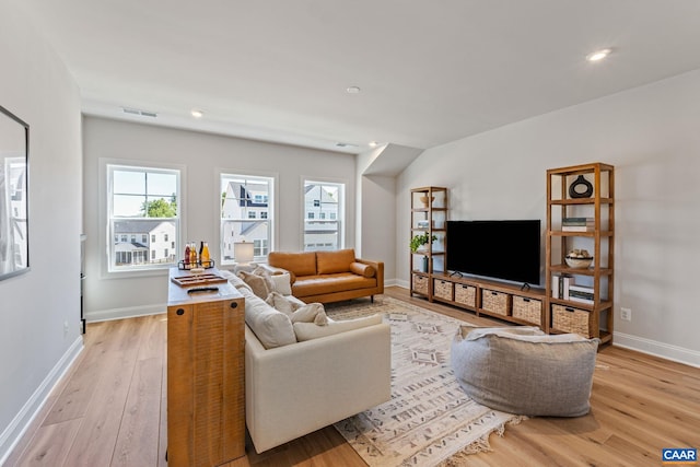 13A Sablewood Dr, Charlottesville, VA 22911 - living area with baseboards, light wood-style flooring, visible vents, and recessed lighting
