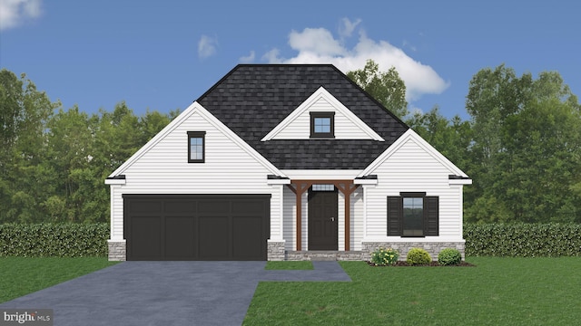 250 Limestone Dr, Bellefonte, PA 16823 - view of front of house featuring driveway, stone siding, roof with shingles, a front lawn, and a garage