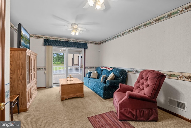 30 Stardust Dr, Newark, DE 19702 - living area with a ceiling fan, light carpet, and baseboards