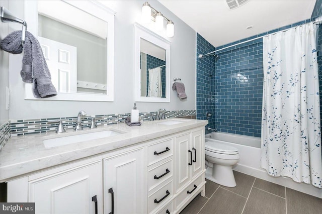 8412 Dasher Ct, Gaithersburg, MD 20882 - full bathroom with shower / bath combo, toilet, double vanity, and tile patterned flooring