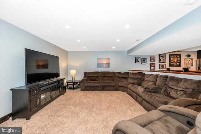 8412 Dasher Ct, Gaithersburg, MD 20882 - living room with light colored carpet, recessed lighting, and baseboards