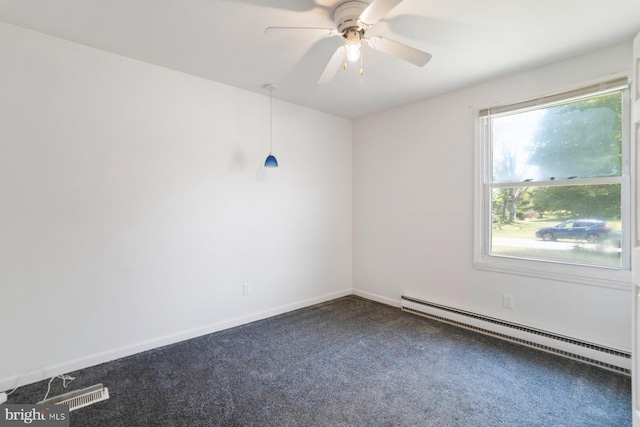 1722 Antler Ln, Finksburg, MD 21048 - unfurnished room featuring baseboard heating, ceiling fan, dark colored carpet, and plenty of natural light
