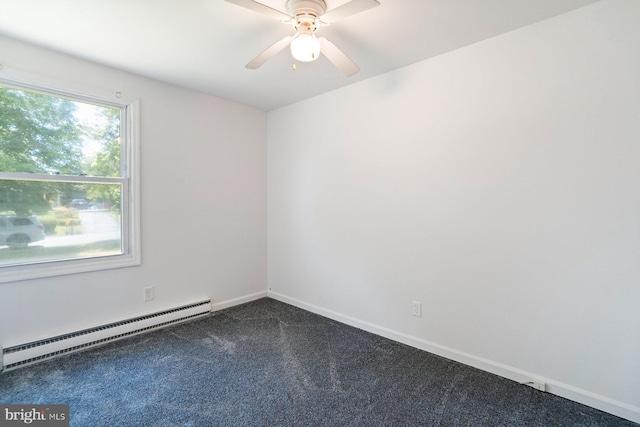 1722 Antler Ln, Finksburg, MD 21048 - unfurnished room featuring a baseboard heating unit, dark carpet, ceiling fan, and baseboards