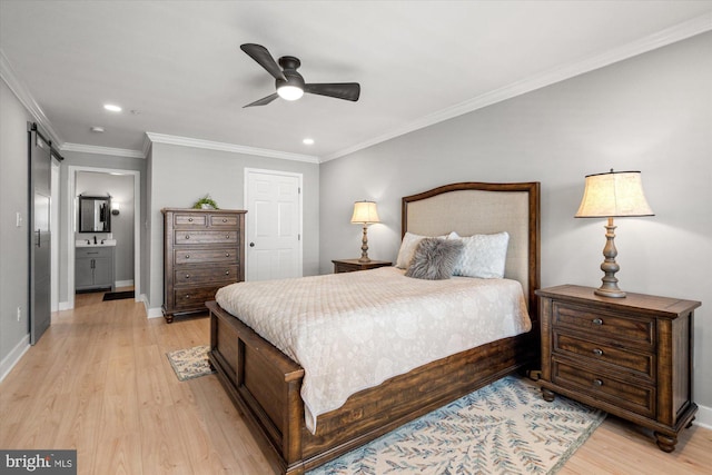 43426 Edgecliff Ter, Ashburn, VA 20147 - bedroom with light wood-type flooring, a sink, baseboards, ornamental molding, and recessed lighting