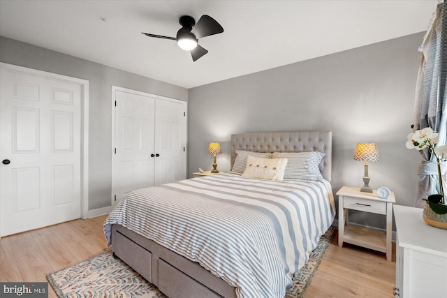 43426 Edgecliff Ter, Ashburn, VA 20147 - bedroom with baseboards, ceiling fan, light wood-style flooring, and a closet