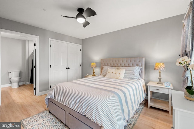 43426 Edgecliff Ter, Ashburn, VA 20147 - bedroom featuring a closet, a ceiling fan, light wood finished floors, and baseboards