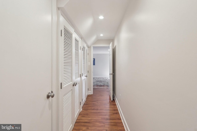 8519 Century Oak Ct, Fairfax Station, VA 22039 - corridor with recessed lighting, dark wood-style flooring, baseboards, and vaulted ceiling