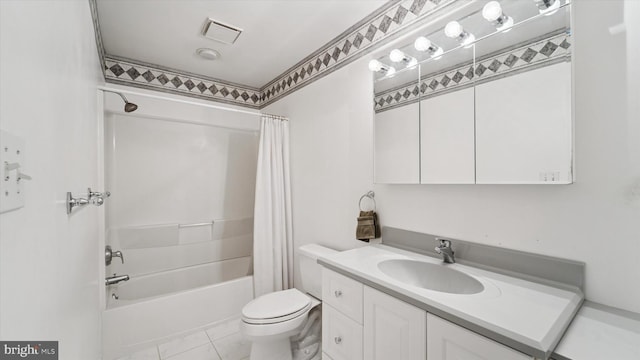115 Union Mill Ter, Mount Laurel, NJ 08054 - full bath featuring vanity, shower / bath combo, tile patterned flooring, toilet, and visible vents