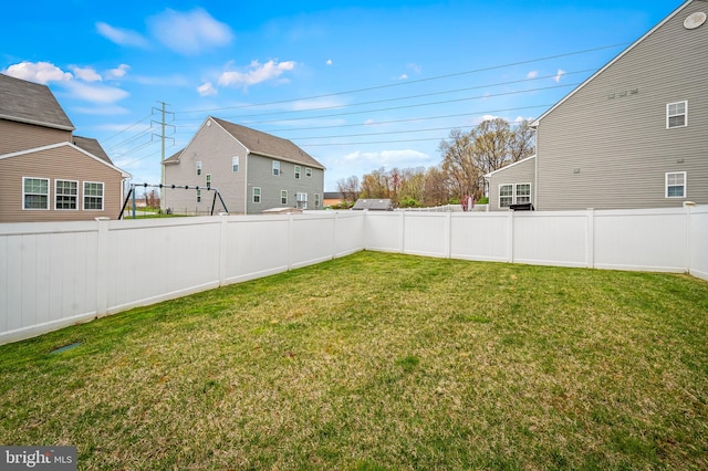 view of yard with a fenced backyard