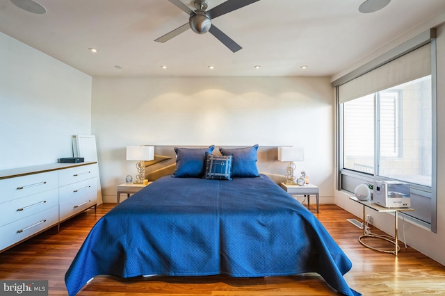 1612 16th St NW Unit 3, Washington, DC 20009 - bedroom with wood finished floors, recessed lighting, and a ceiling fan