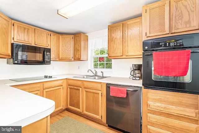 24171 Adelaide St, Parksley, VA 23421 - kitchen with light wood finished floors, black appliances, light countertops, and a sink