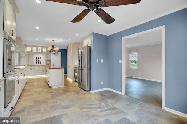 3228 Canterbury Ln, Fallston, MD 21047 - kitchen featuring appliances with stainless steel finishes, wood counters, light stone finish floors, baseboards, and recessed lighting