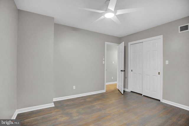 3228 Canterbury Ln, Fallston, MD 21047 - unfurnished bedroom featuring baseboards, wood finished floors, a closet, and a ceiling fan