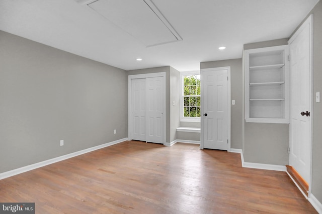3228 Canterbury Ln, Fallston, MD 21047 - unfurnished bedroom featuring attic access, baseboards, wood finished floors, and recessed lighting