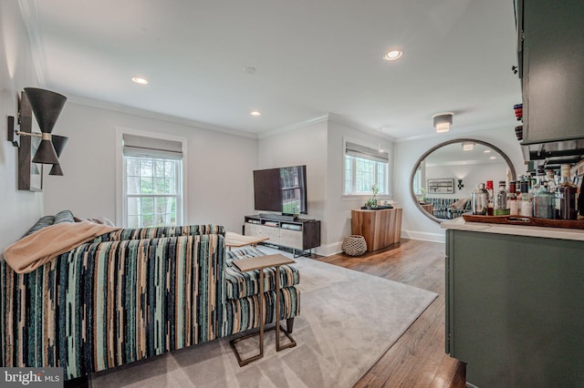 312 Center Hill Rd, Wilmington, DE 19807 - living area featuring ornamental molding, light wood-style flooring, and recessed lighting