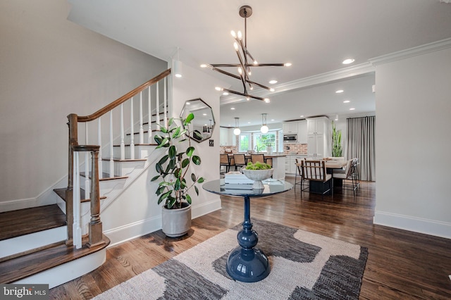 312 Center Hill Rd, Wilmington, DE 19807 - foyer featuring stairs, a notable chandelier, and wood finished floors