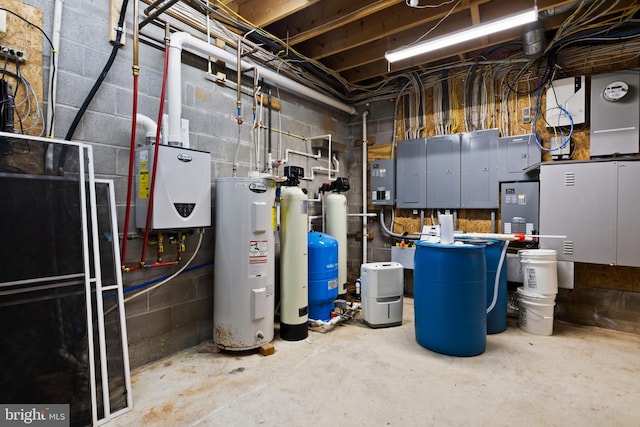 utility room featuring water heater