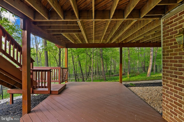 wooden terrace featuring fence