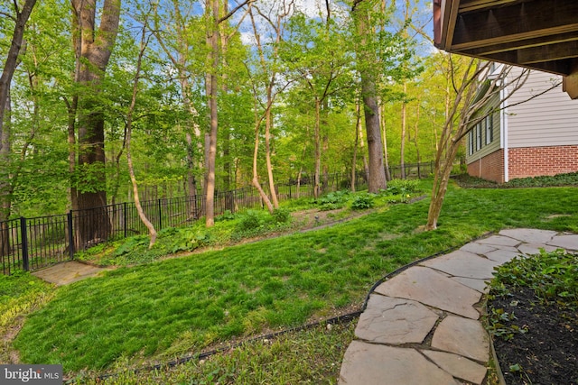view of yard with a fenced backyard