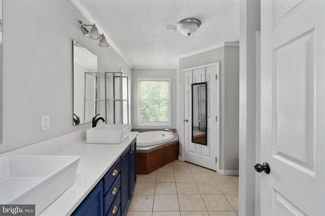 312 Richards Ferry Rd, Fredericksburg, VA 22406 - full bath featuring crown molding, a bath, double vanity, a textured ceiling, and tile patterned floors
