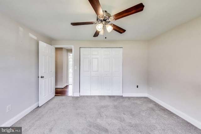 7910 E Nalley Rd, Hyattsville, MD 20785 - unfurnished bedroom with carpet floors, a closet, baseboards, and ceiling fan