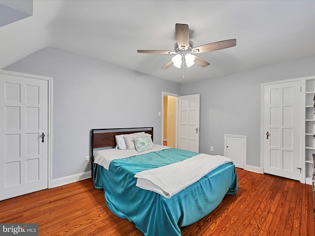 341 Creston Rd, York, PA 17403 - bedroom with lofted ceiling, ceiling fan, baseboards, and wood finished floors