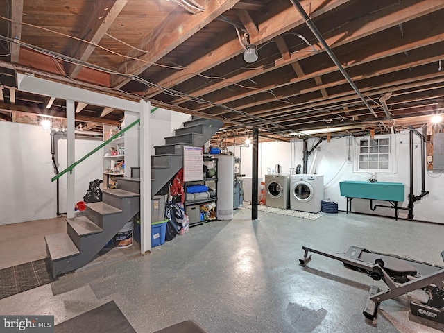 341 Creston Rd, York, PA 17403 - unfinished basement with a sink, stairway, separate washer and dryer, and water heater